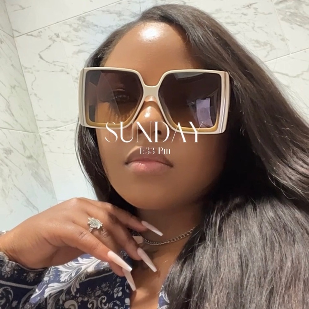 ~Oversized Square Sunglasses:White Exterior & Brown Interior~ - Picture 16 of 16